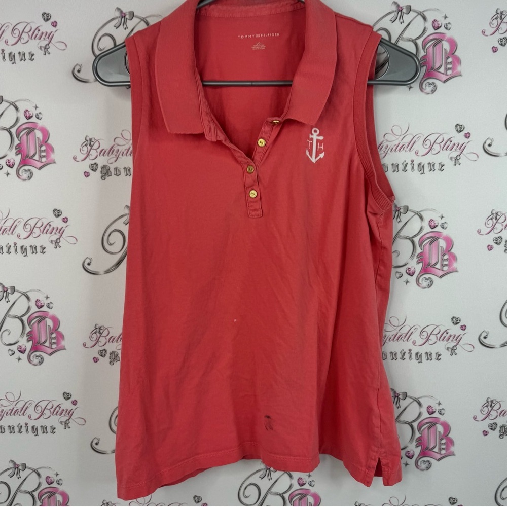 Tommy Hilfiger tank top collated anchor ⚓️ embroidery Red Sleeveless Polo Top